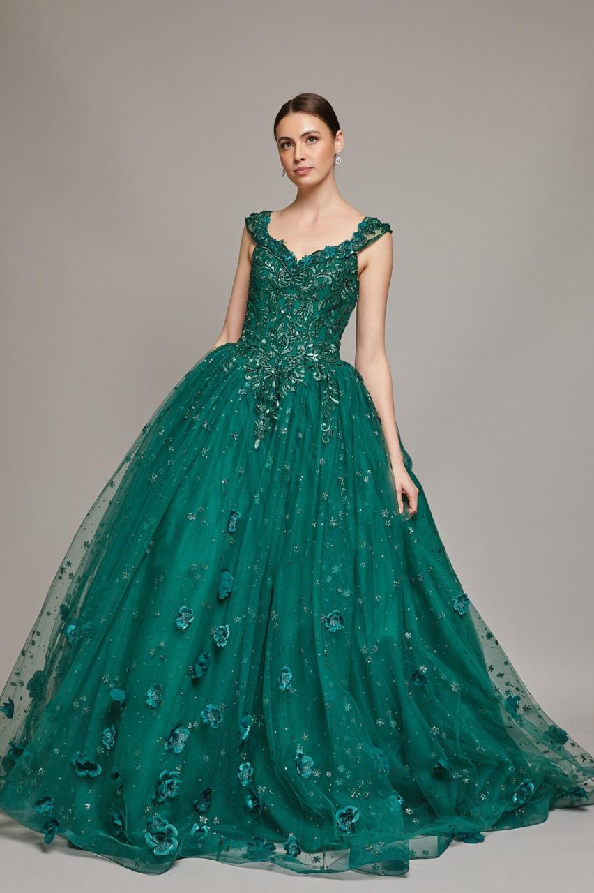 Vestido De XV Años Hunter Green Bicicicoty Modelo EF001