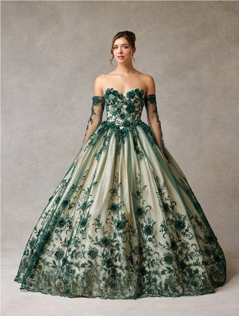 Vestido De XV Años Hunter Green Nude Modelo LL2057