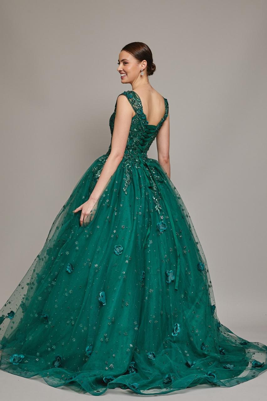 Vestido De XV Años Hunter Green Bicicicoty Modelo EF001