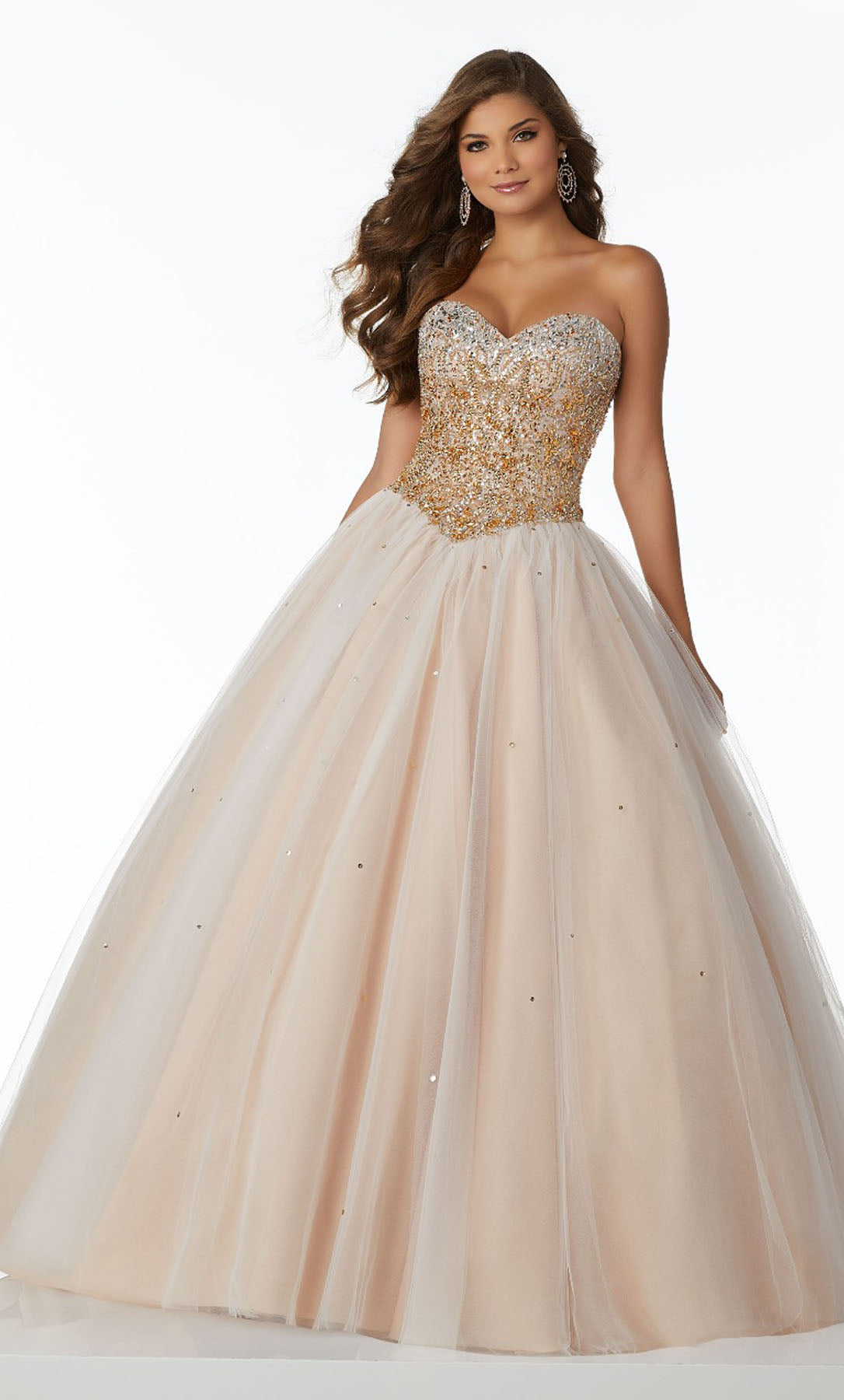 Vestido XV Años dorado escote corazón - Laila's Dress