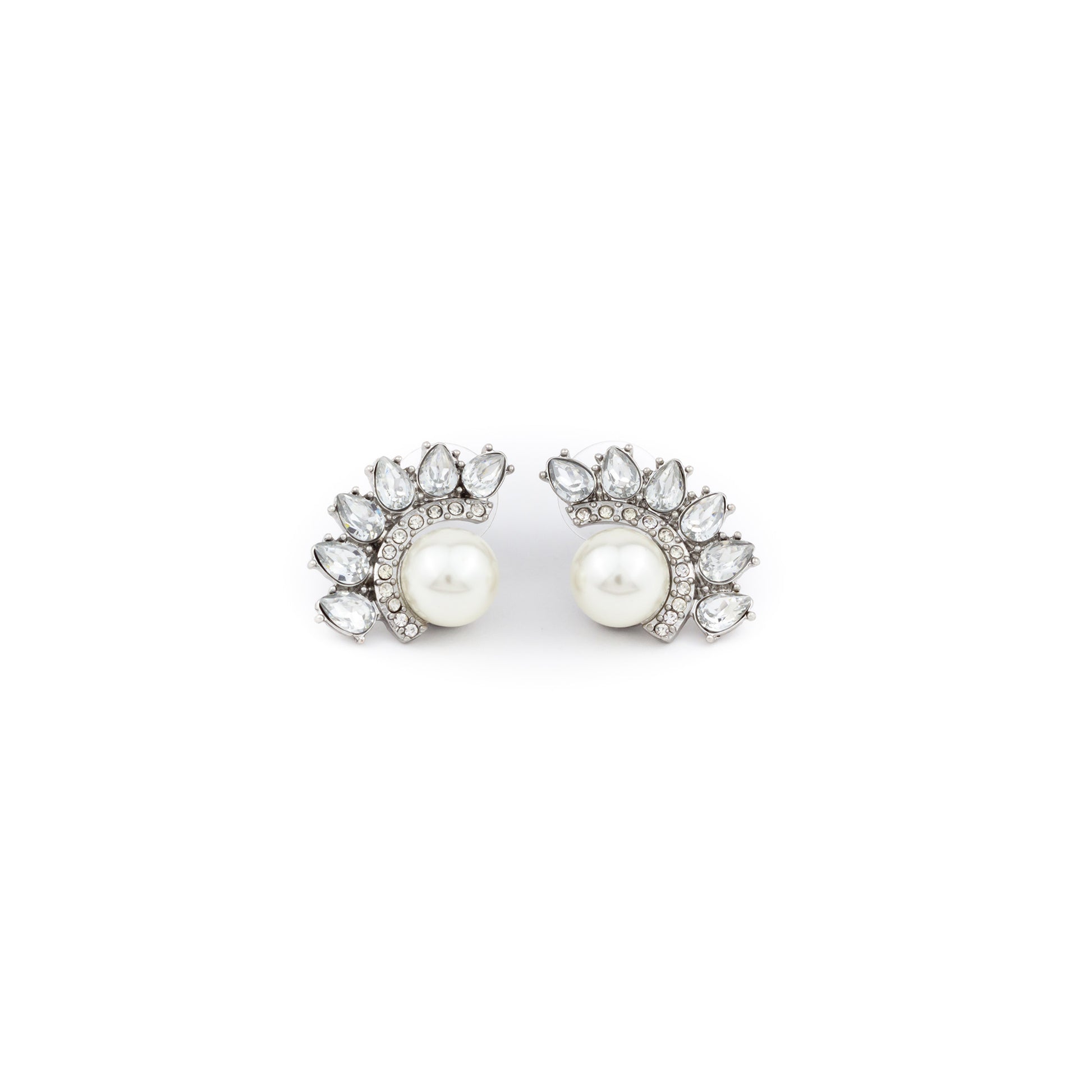 Aretes plateados de perla y brillantes - Laila's Dress
