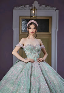 Vestido De XV Años Green Pink Midwestdress Modelo FRN2019