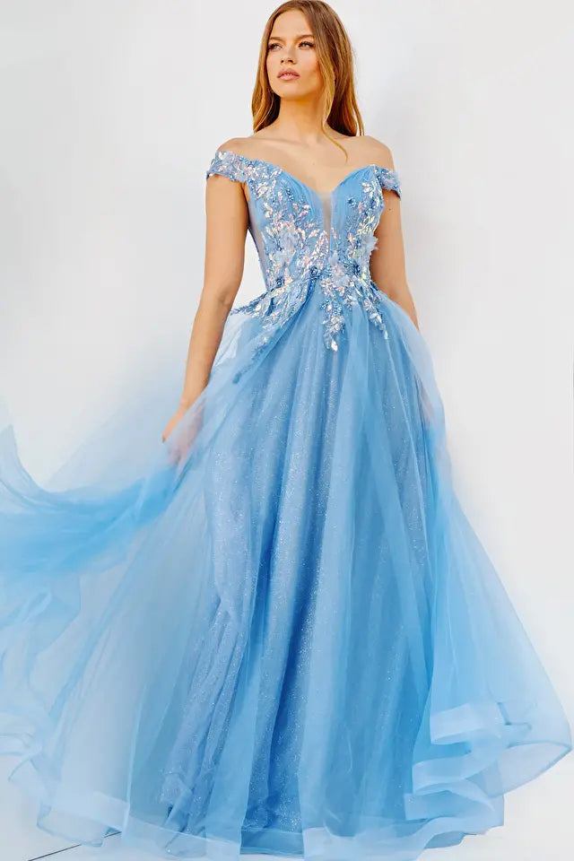 Vestido Largo Sky Blue Modelo JVN23698 Jovani Azul 12