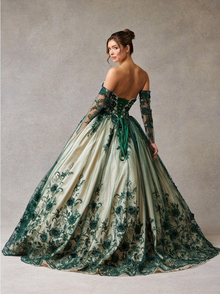 Vestido De XV Años Hunter Green Nude Modelo LL2057