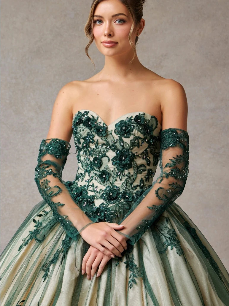 Vestido De XV Años Hunter Green Nude Modelo LL2057