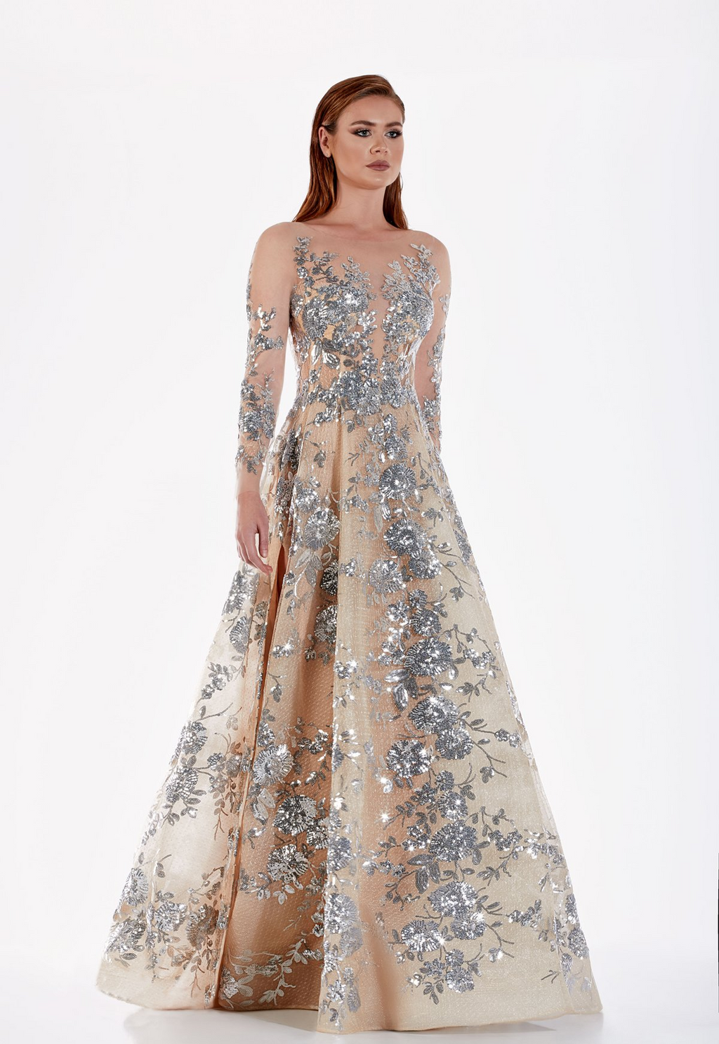 Vestido Largo Color Skin SIlver Azzure