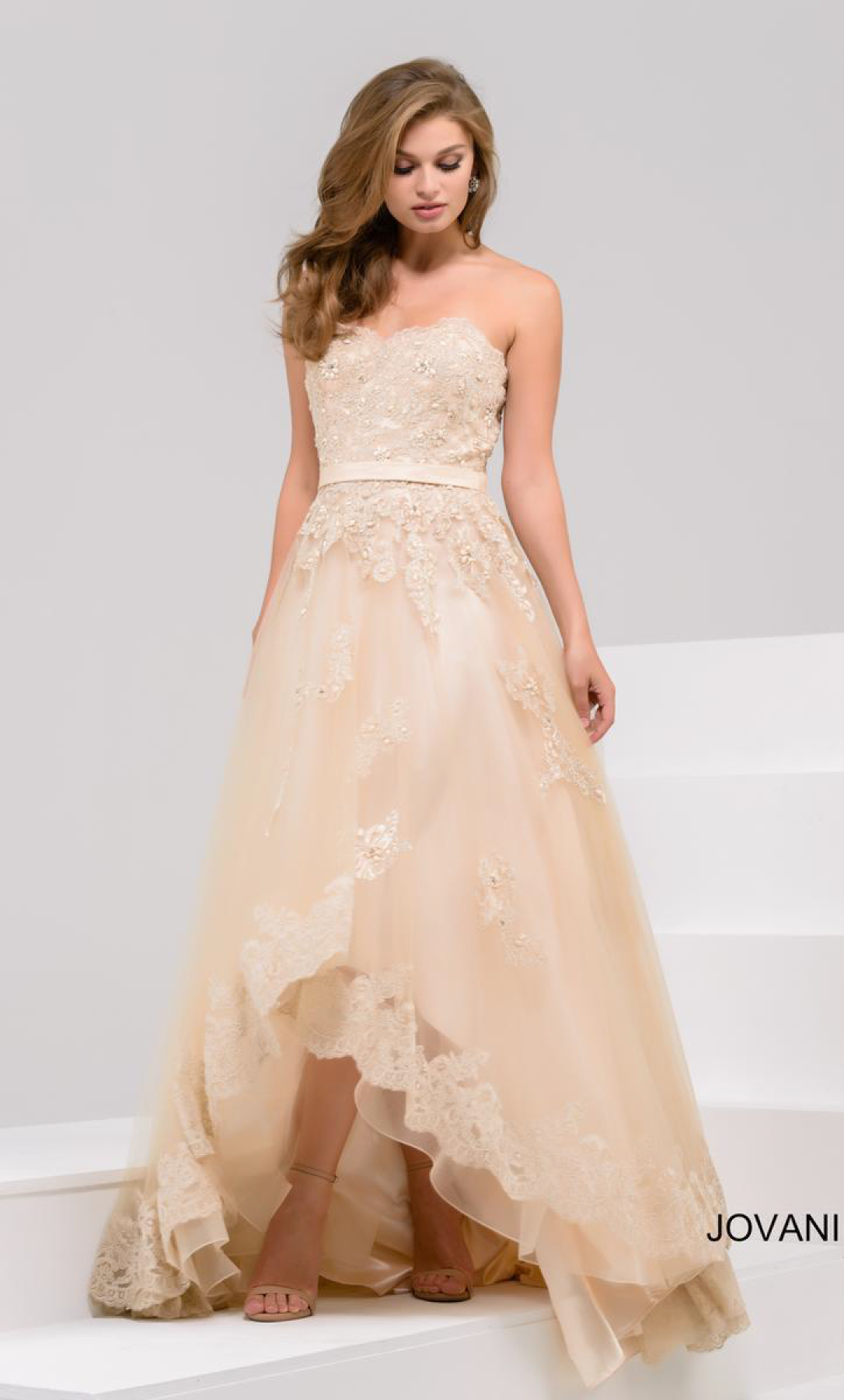 Vestido con aplicaciones de encaje color champagne - Laila's Dress