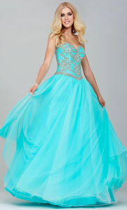 Vestido de XV años color aqua y escote corazón - Laila's Dress