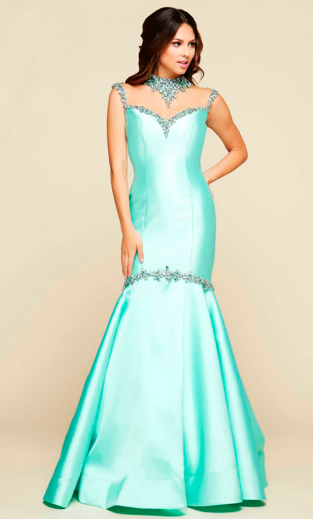 Vestido largo Aqua cuello alto sisado - Laila's Dress