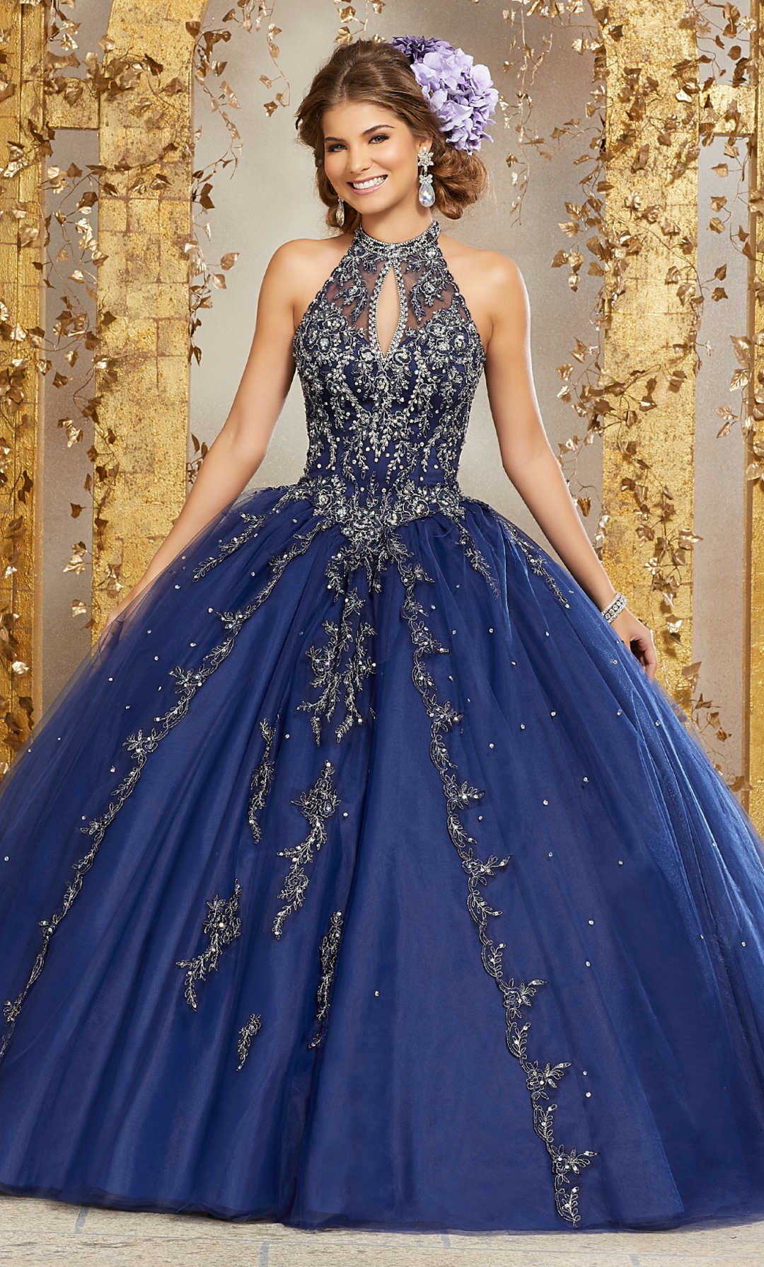 Vestido XV a os navy espalda con abertura