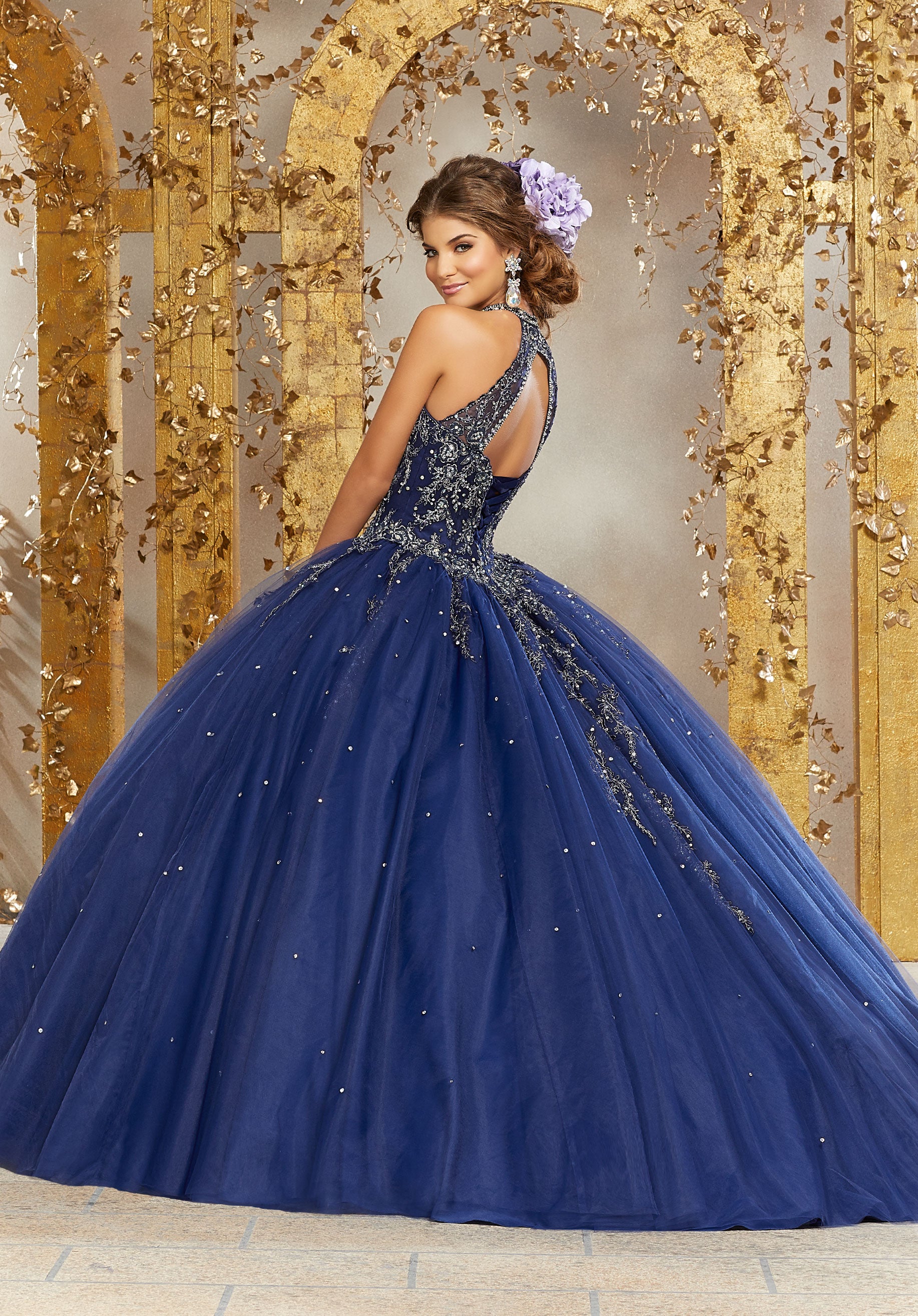 Vestido XV años navy espalda con abertura - Laila's Dress