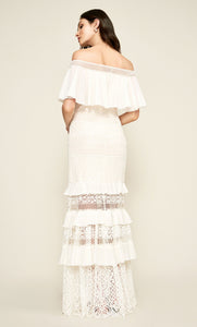 Vestido largo blanco de encaje hombros descubiertos - Laila's Dress