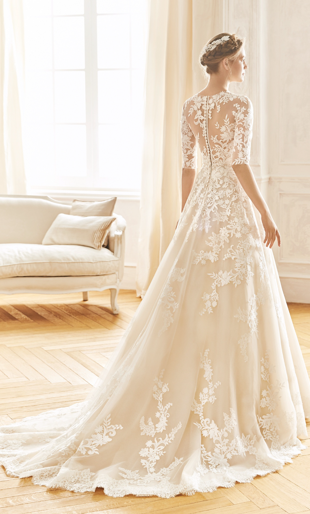 Vestido novia con mangas ¾ y transparencia - Laila's Dress