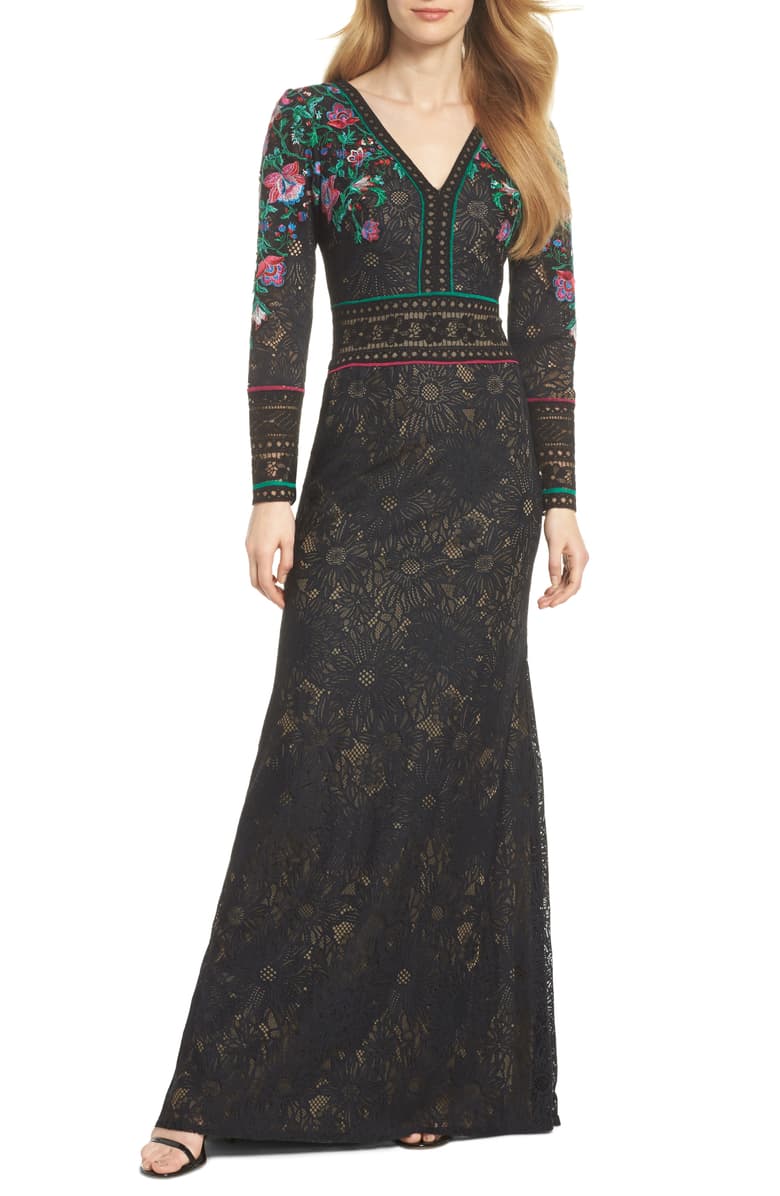 Vestido negro con bordado floral multicolor - Laila's Dress