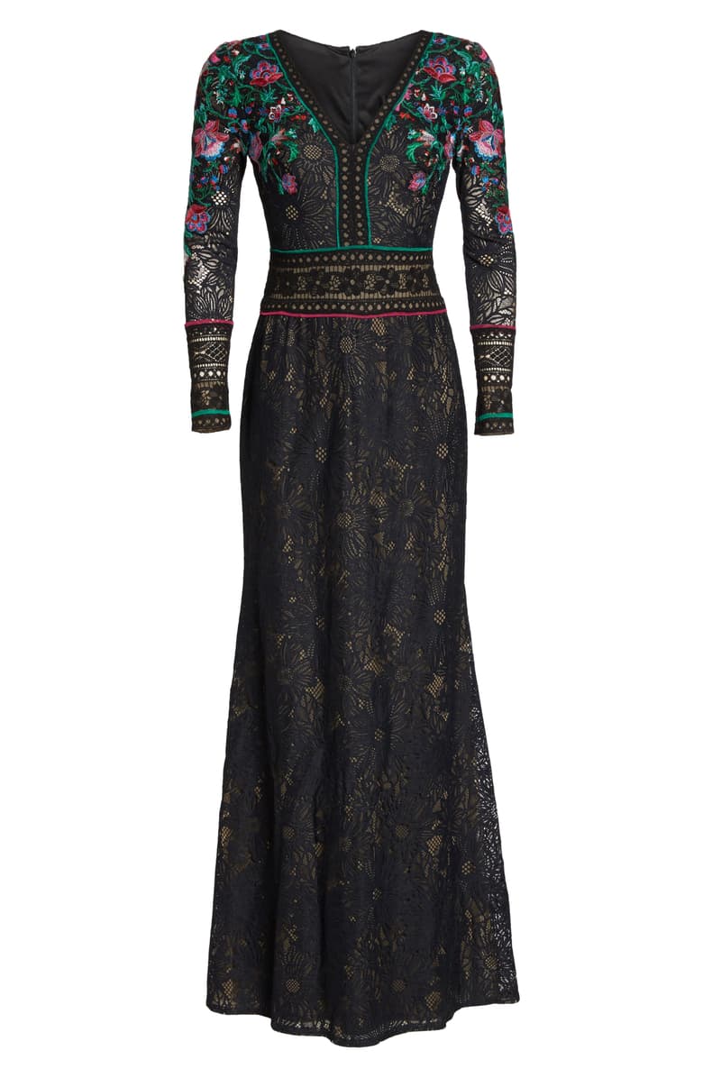 Vestido negro con bordado floral multicolor - Laila's Dress