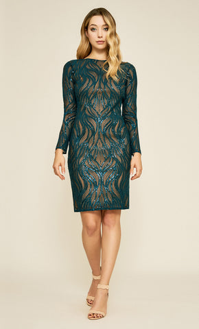 Vestido corto manga larga teal nude