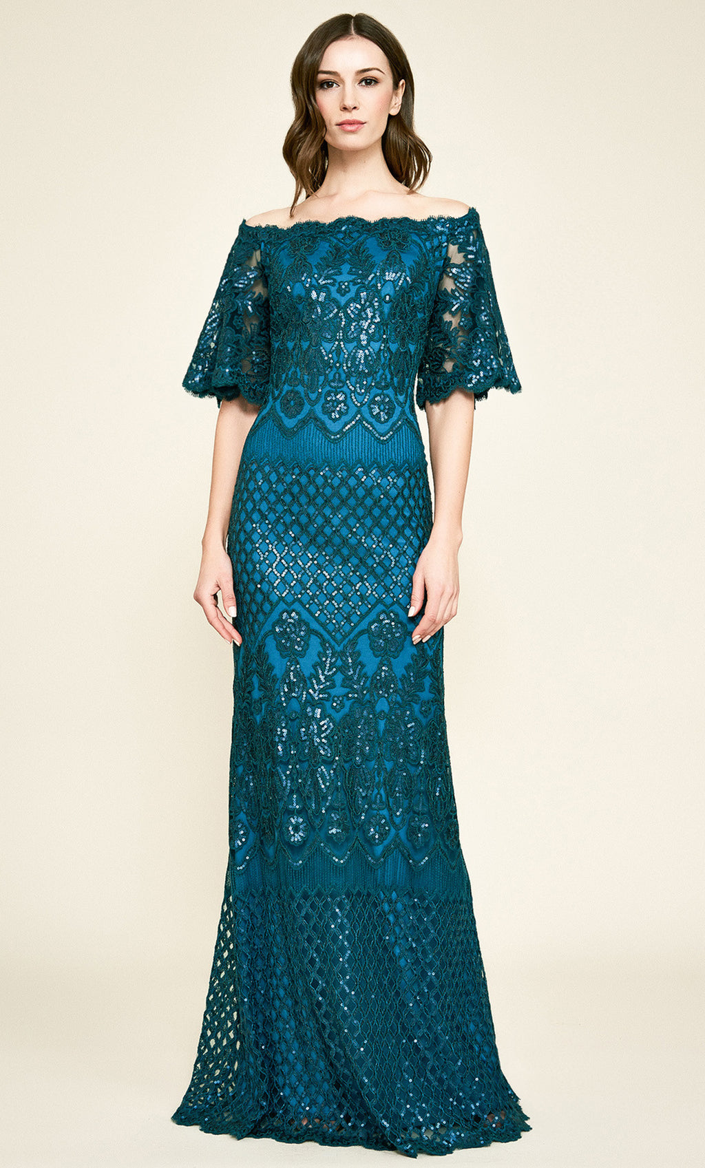 Vestido largo bordado de lentejuelas Tadashi Shoji - Laila's Dress
