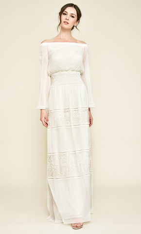 Vestido largo de gasa color ivory - Laila's Dress