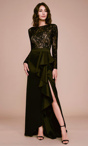 Vestido largo negro de tafeta con encaje - Laila's Dress