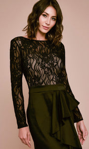 Vestido largo negro de tafeta con encaje - Laila's Dress