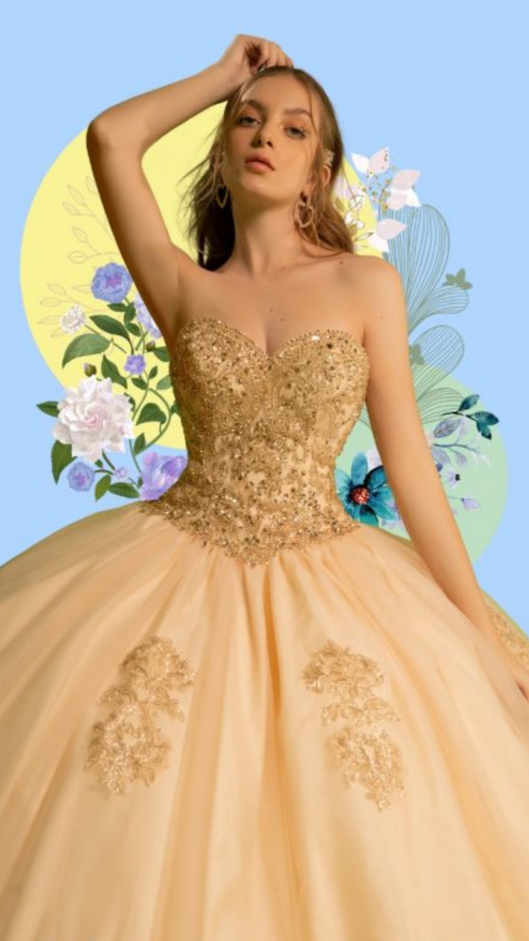 Vestido con escote corazón, tirantes desmontables y falda de tul
