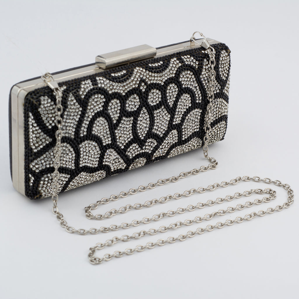 Bolsa de mano con diseño de pedrería negro y plateado - Laila's Dress