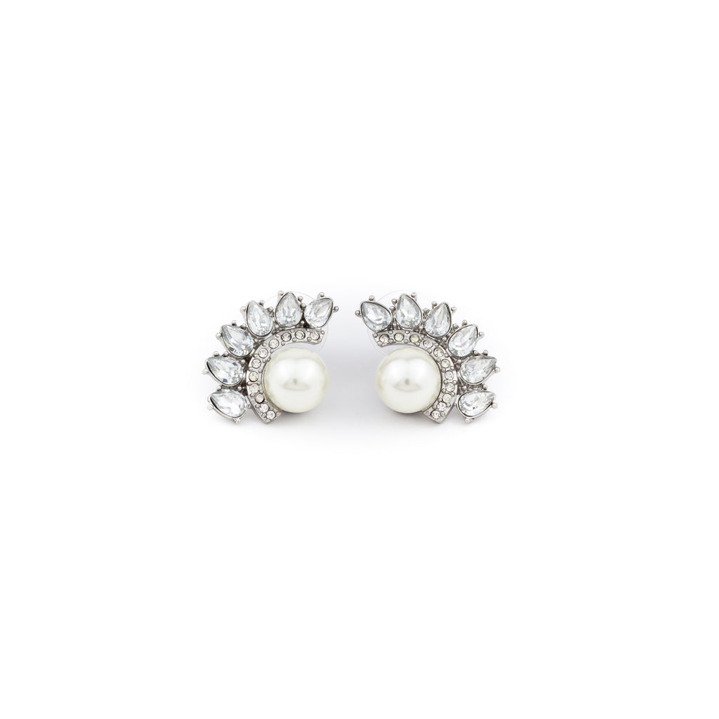 Aretes plateados de perla y brillantes - Laila's Dress