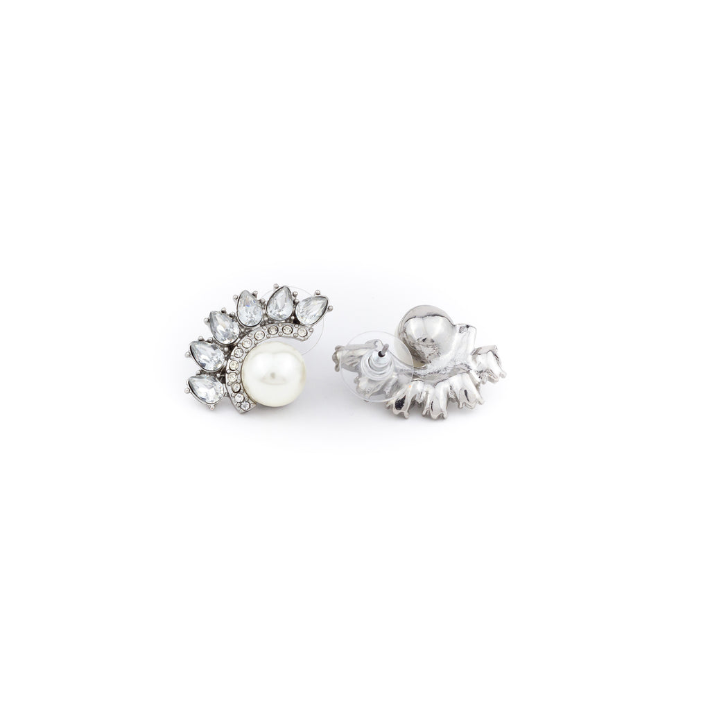 Aretes plateados de perla y brillantes - Laila's Dress