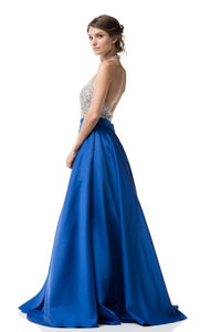 Vestido largo azul marino cuello halter - Laila's Dress