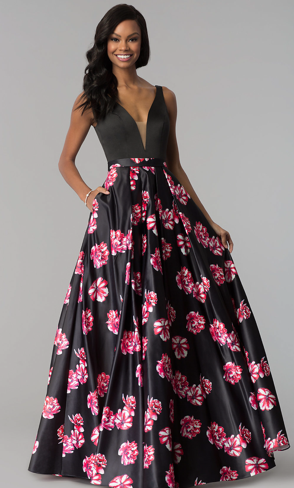 Vestido negro estampado escote en V - Laila's Dress