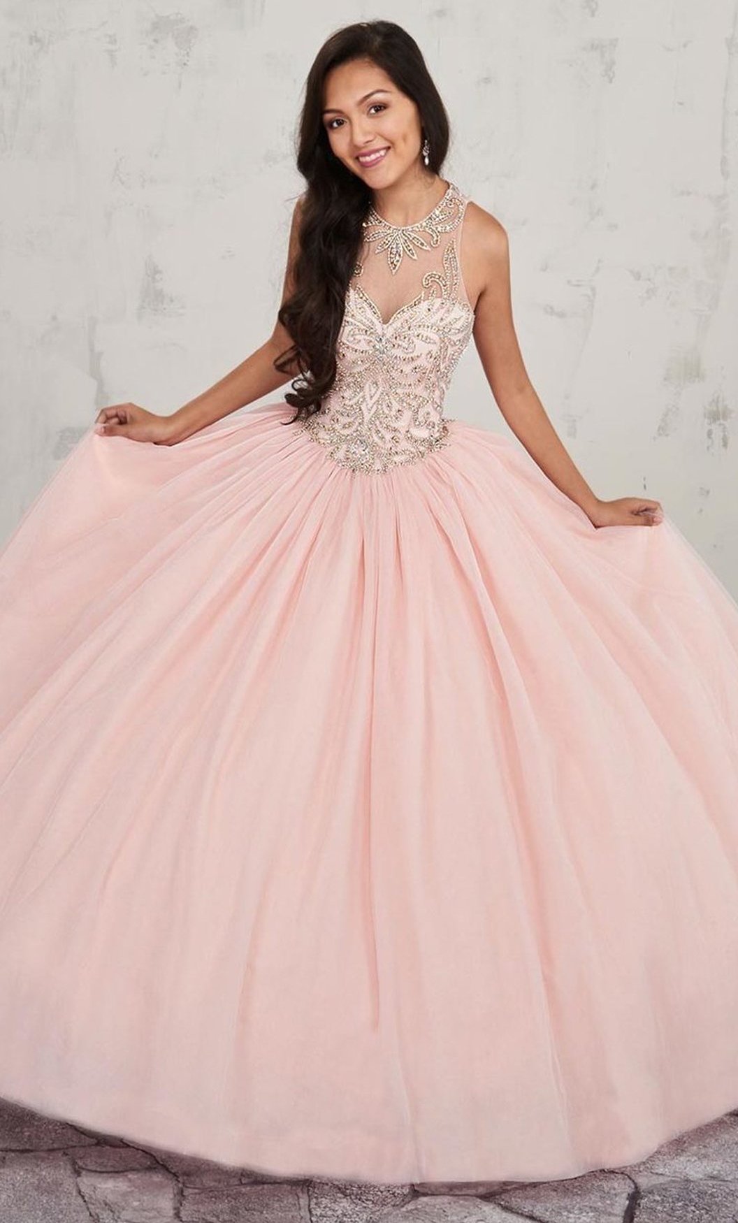 Vestido XV A os blush pedrer a en cuello