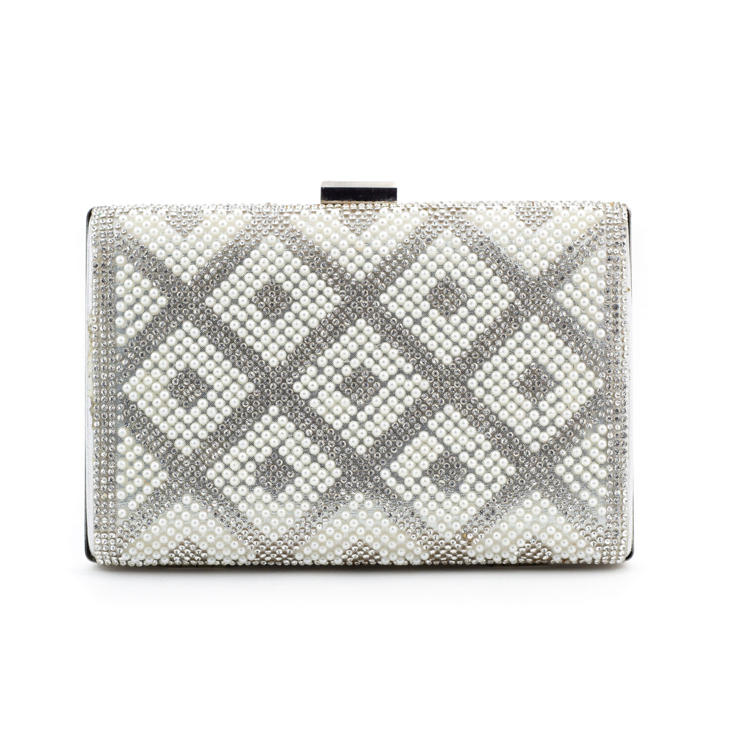 Bolsa de mano con pedrería y perlas diseño rombos - Laila's Dress