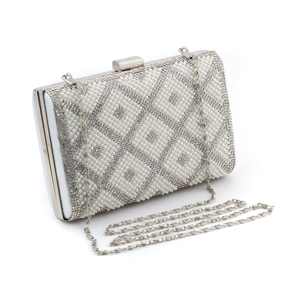 Bolsa de mano con pedrería y perlas diseño rombos - Laila's Dress