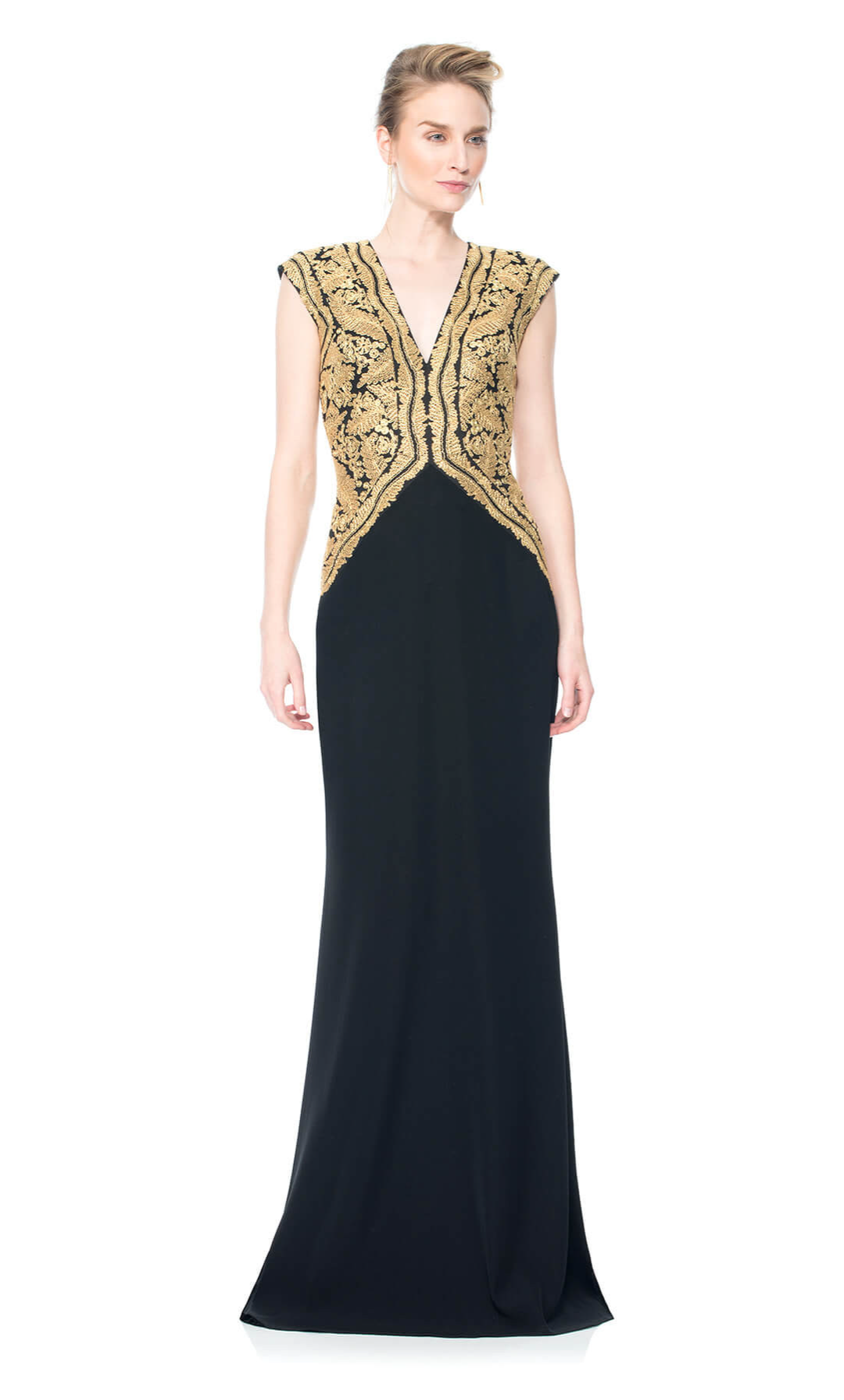 Vestido negro con dorado corte recto