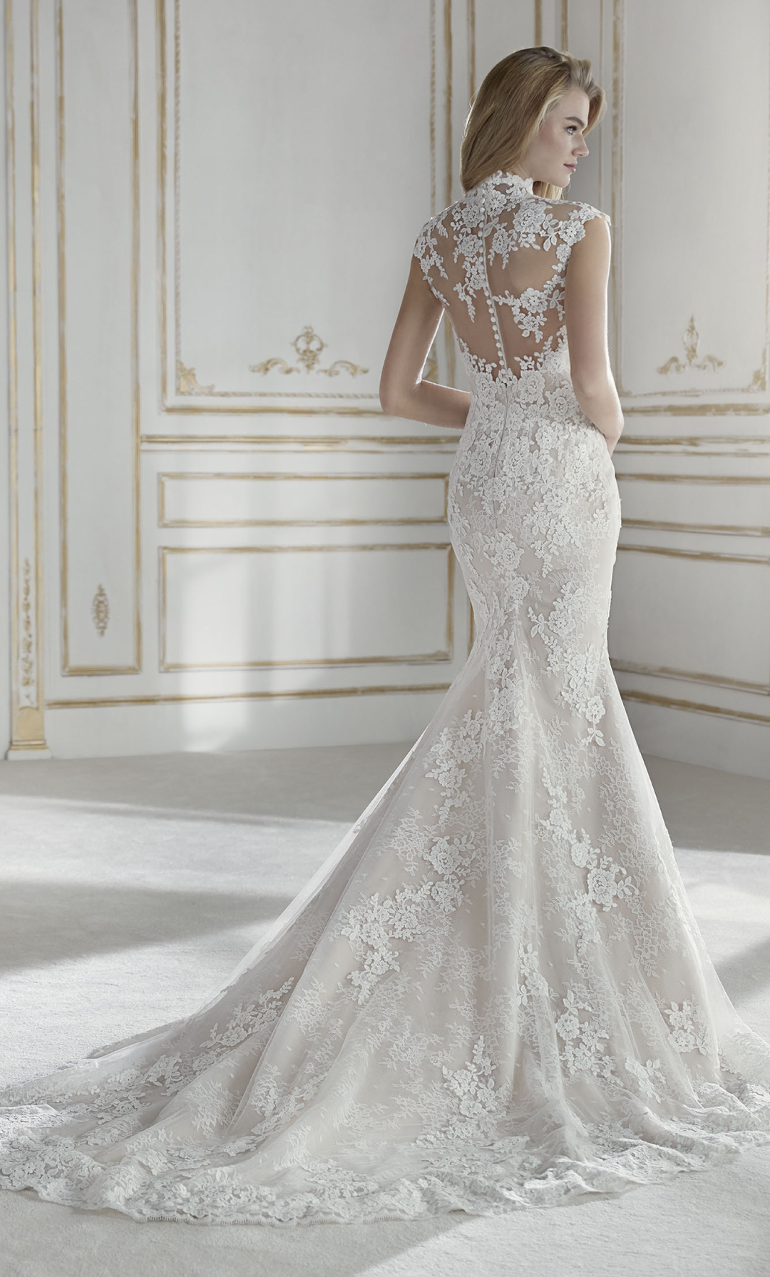 Vestido novia cuello alto ilusi n